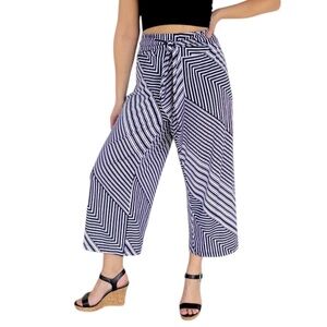 Robert Louis navy blue white abstract tie waist wide leg crop pants size XL